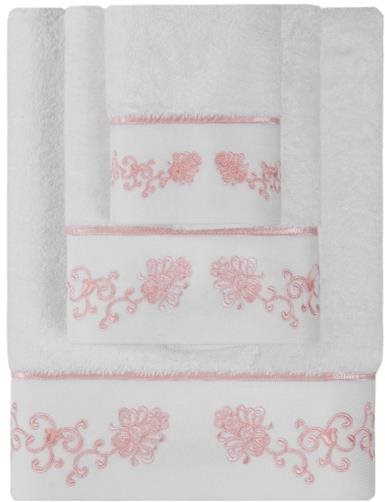 Soft Cotton Osuška Diara 85 × 150 cm, biela –  ružová výšivka Osuška