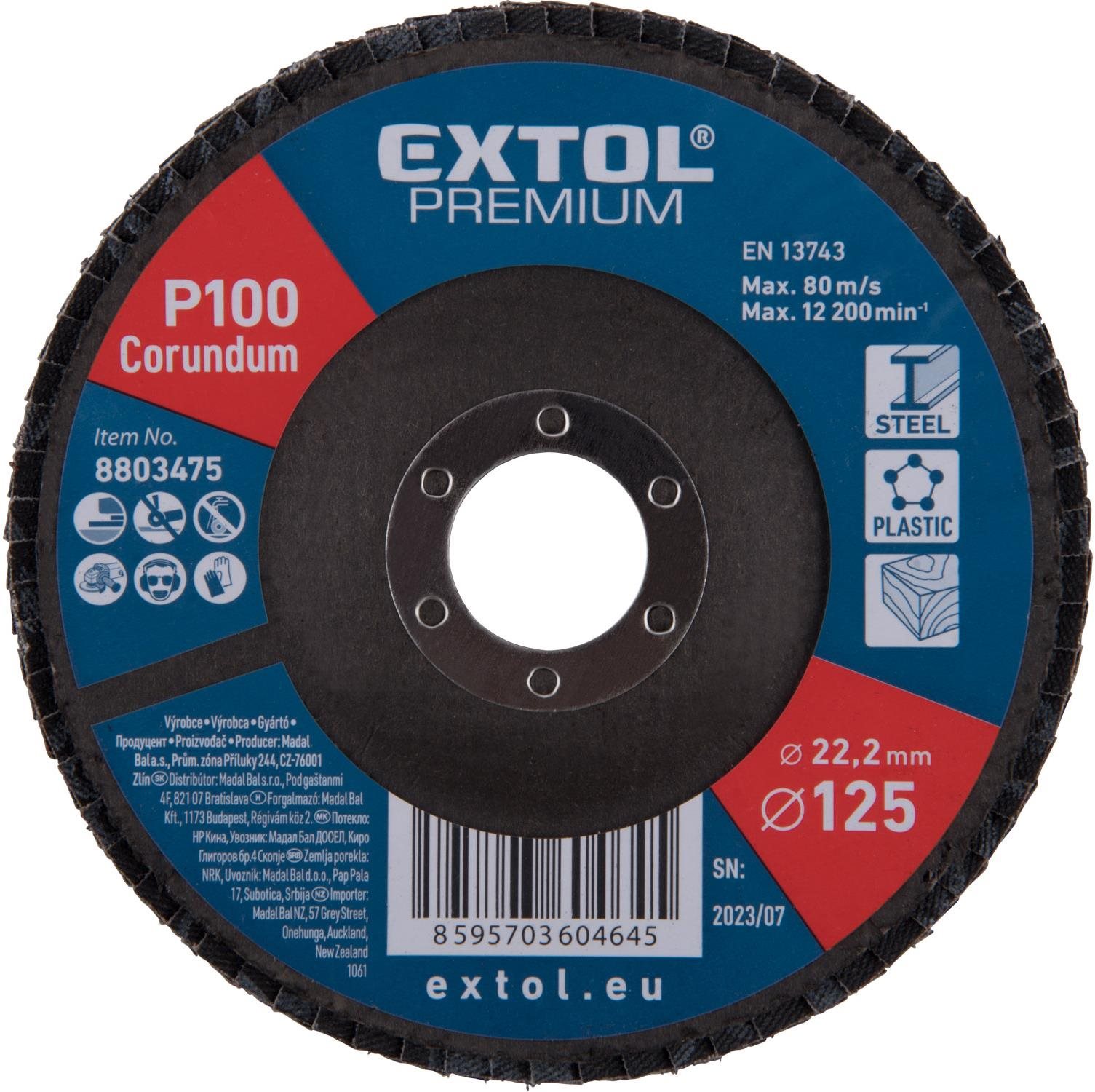 EXTOL PREMIUM 8803475 Lamellás csiszolókorong, korund 125mm, P100...