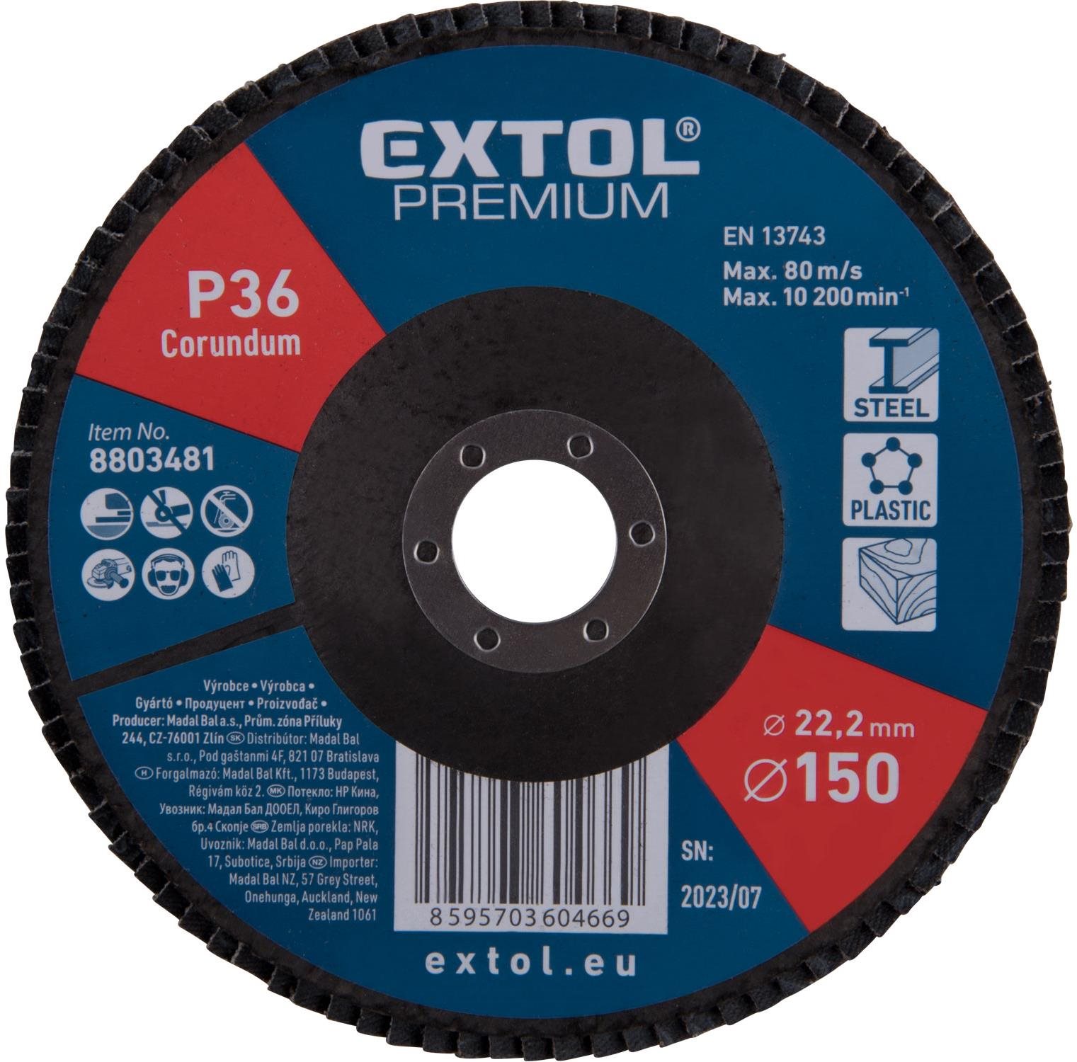EXTOL PREMIUM Kotúč lamelový šikmý korundový 150 mm, P36, 8803481...