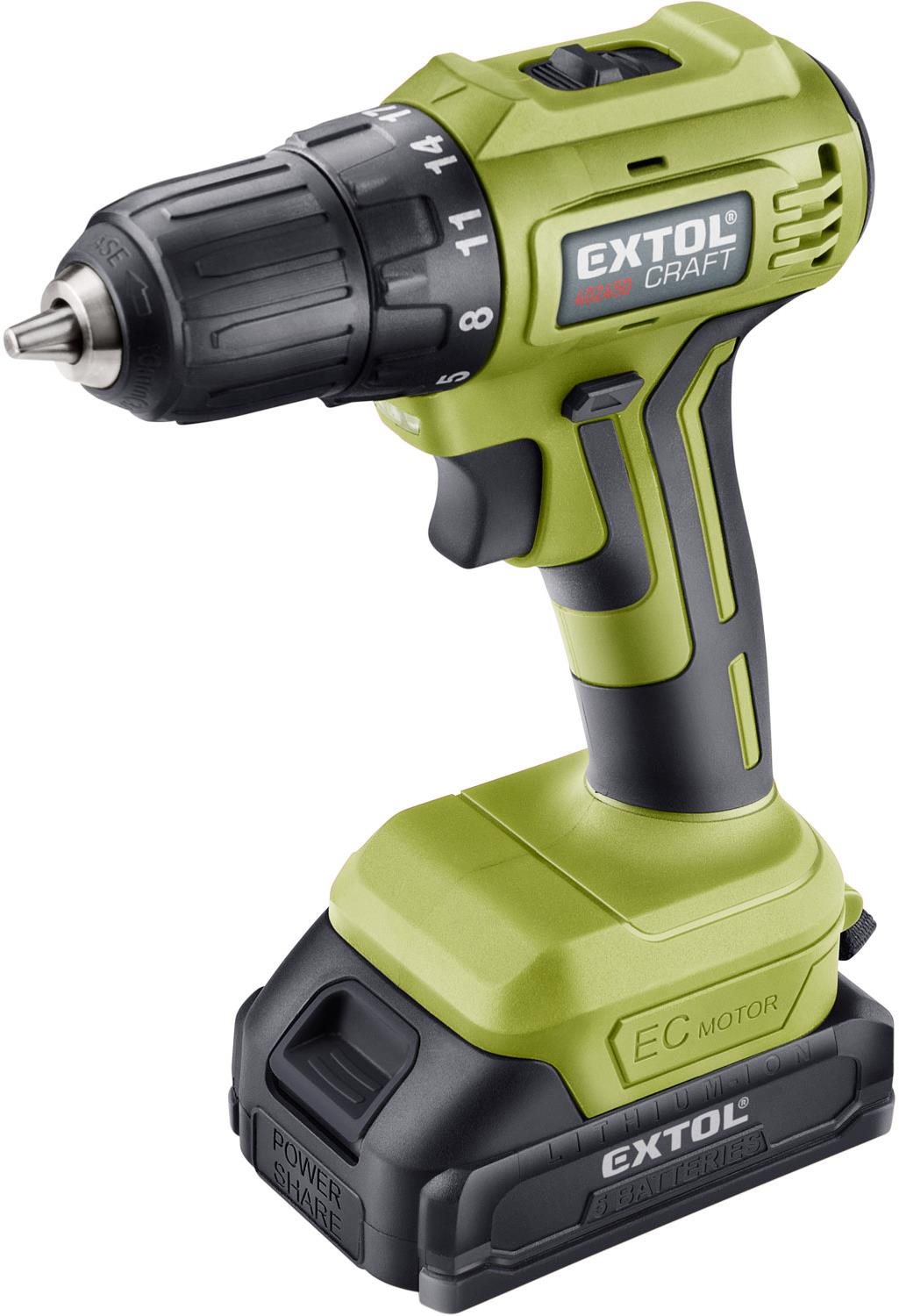 EXTOL CRAFT vŕtací skrutkovač aku, Brushless, 20 V Li-ion (2×), 2...
