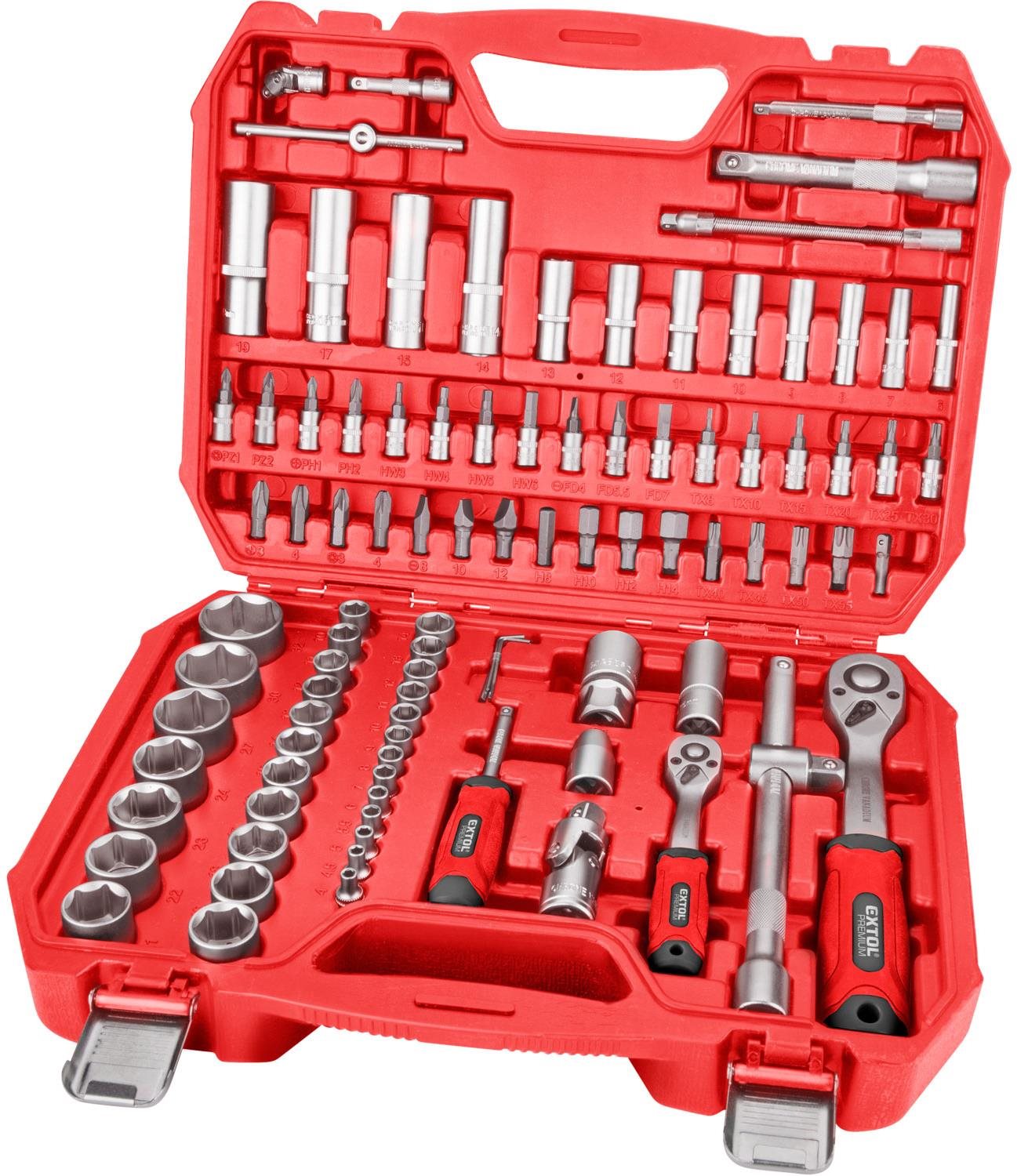 EXTOL PREMIUM hlavice nástrčné, 1/4", 1/2", CrV/S2, 8818337 Sada...