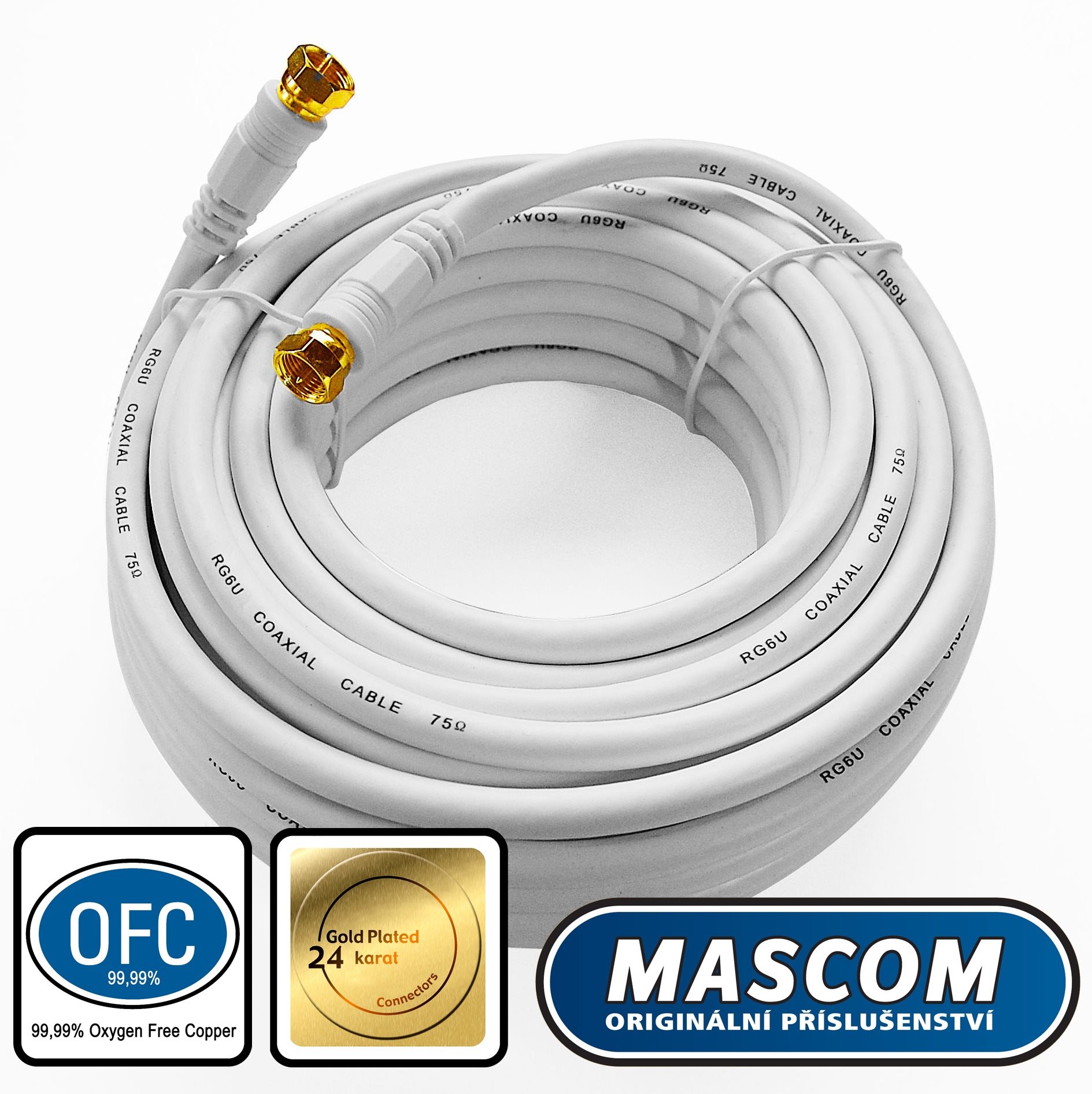 Mascom 7676-100W koaxiális kábel, F csatlakozó 10m Koax kábel