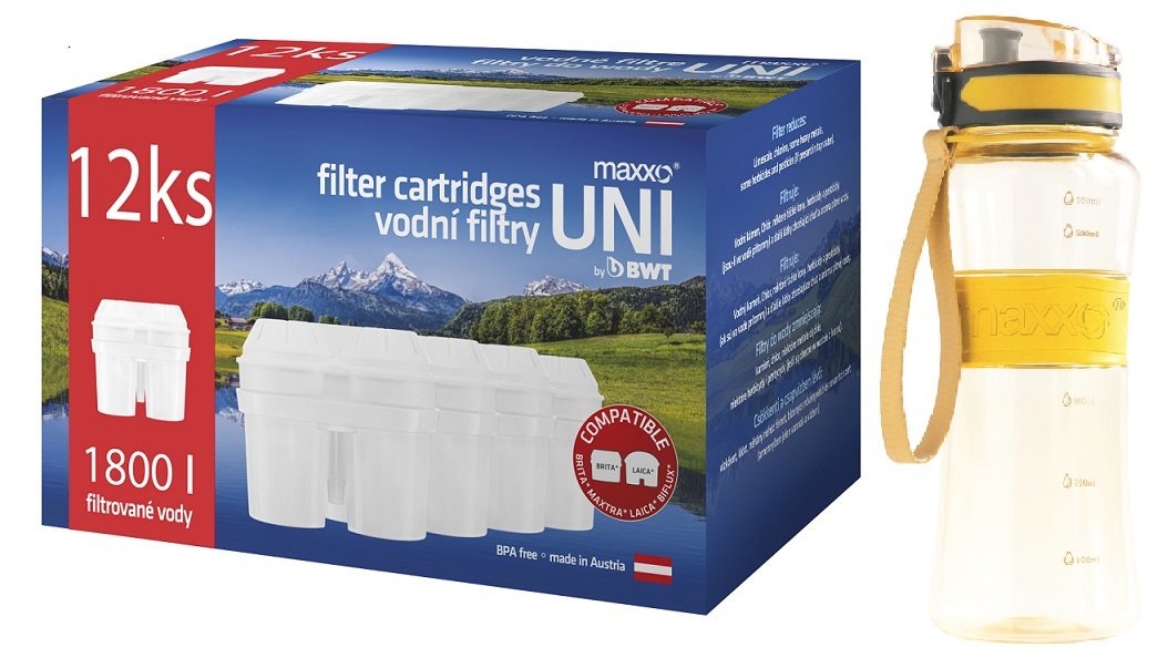 MAXXO UNI filtre 12 ks + športová fľaša Filtračná patróna
