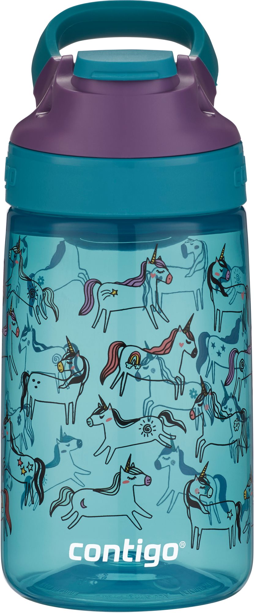 Contigo Jessie 420 ml azurblau mit Einhörnern Kindertrinkflasche