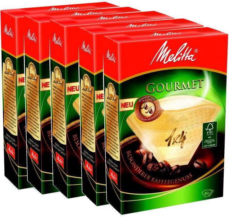 Melitta 1x4/80 Gourmet, Packung 3+2 Gratis Kaffeefilter
