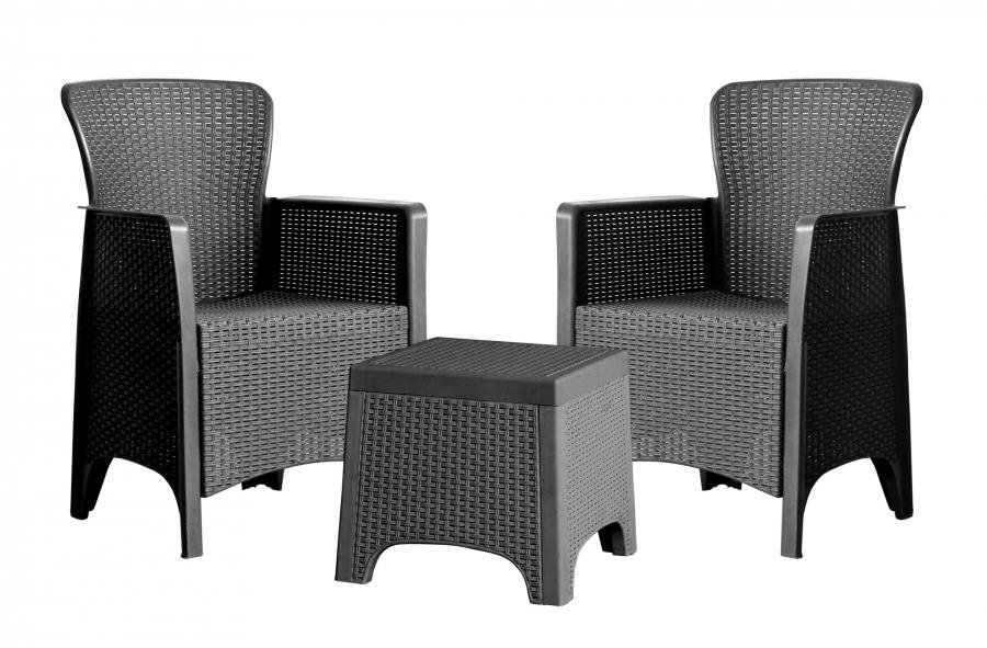 MEGA PLAST Set záhradného nábytku AMORA  1 stôl + 2 kreslá antracit...