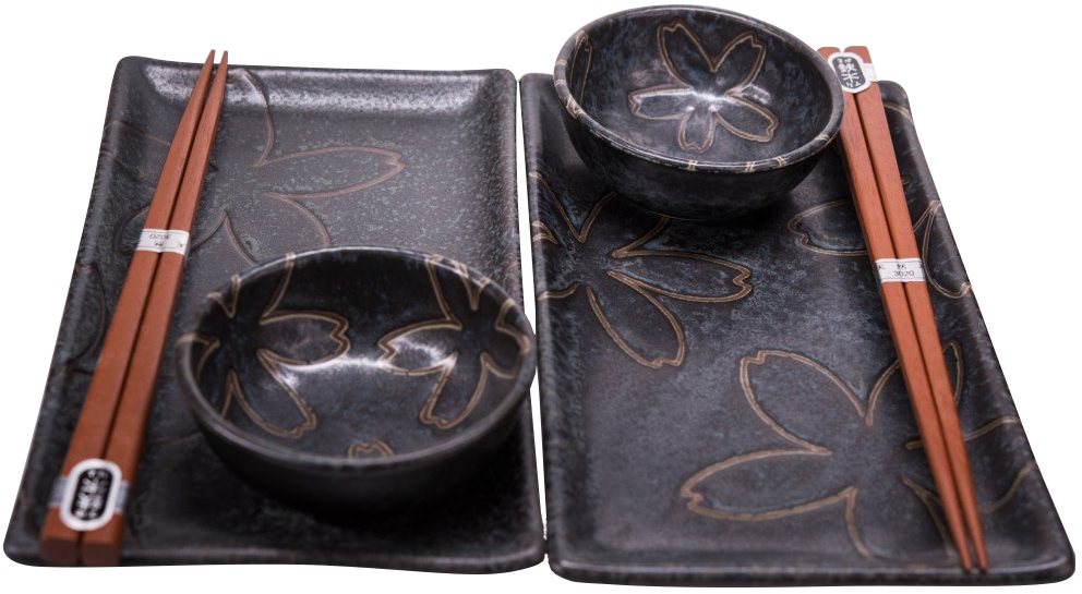 Made In Japan Sushi set virág motívummal fekete 6 db Étkészlet