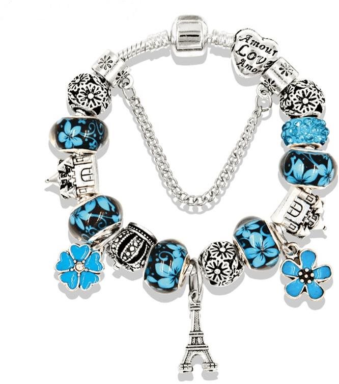 Silver Star Náramok – Eiffelova veža Blue Charm-1 – 22 cm Náramok
