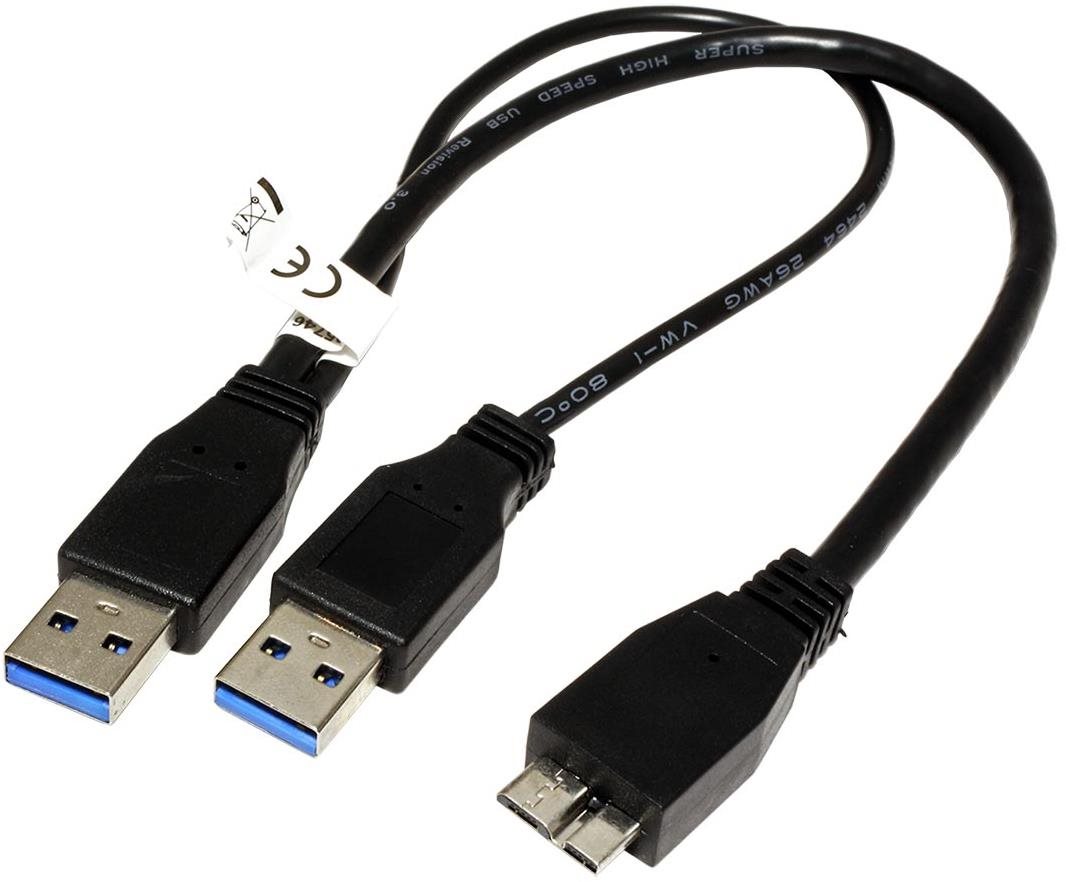 OEM USB SuperSpeed 5Gbps Y kabel 2x USB 3.0 A(M) - microUSB 3.0...