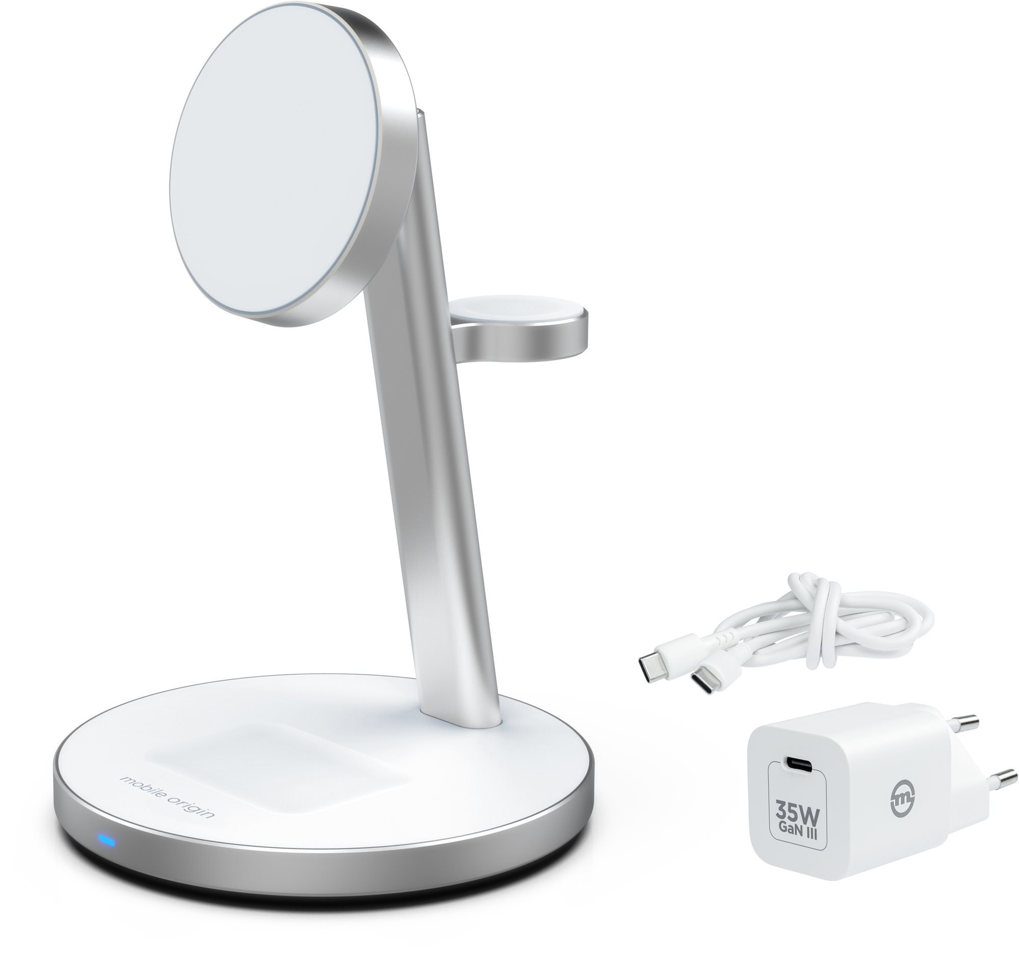 Mobile Origin Qi2 PowerStand 3in1 with GAN adapter 35W White/Silver...