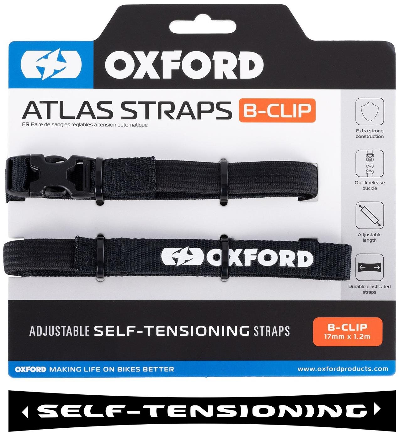 OXFORD batožinové popruhy Atlas B-Clip, 2 ks, 17 mm × 1,2 m, čierne...