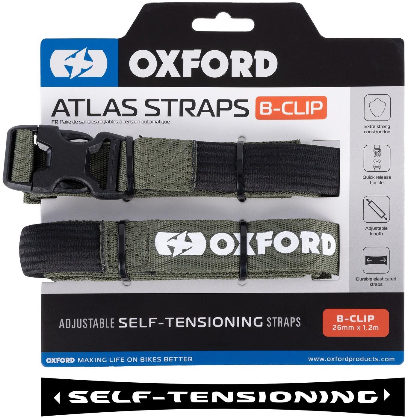 OXFORD batožinové popruhy Atlas B-Clip, 2 ks, 26 mm × 1,2 m, zelené...
