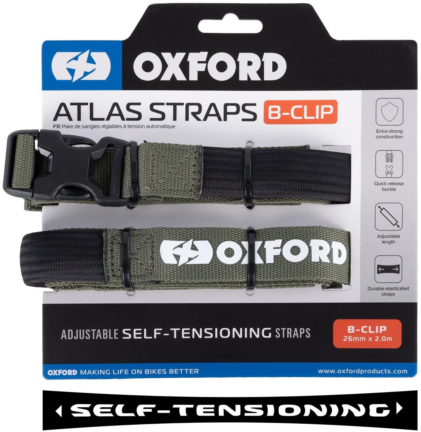 OXFORD batožinové popruhy Atlas B-Clip, 2 ks, 26 mm × 2 m, zelené...