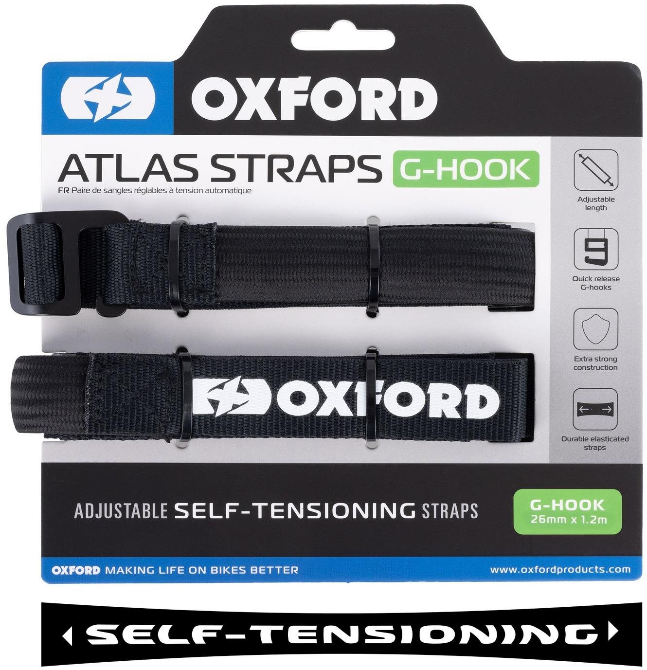 OXFORD batožinové popruhy Atlas G-Hook, 2 ks, 26 mm × 1,2 m, čierne...