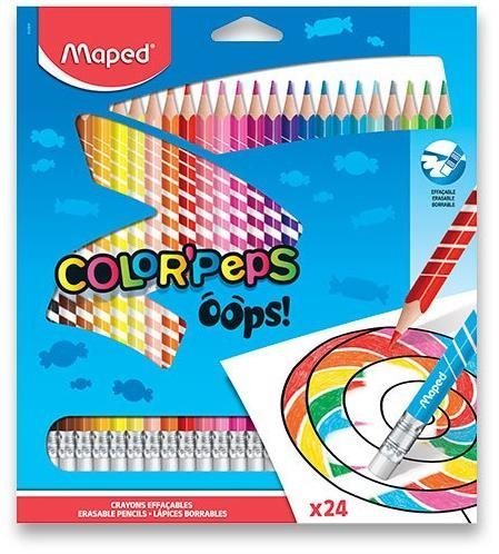 Maped Color´Peps Oops bezdrevné s gumou 24 farieb Pastelky