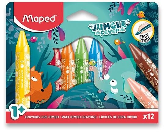 MAPED Jungle Fever Jumbo trojhranné, 12 farieb Voskovky