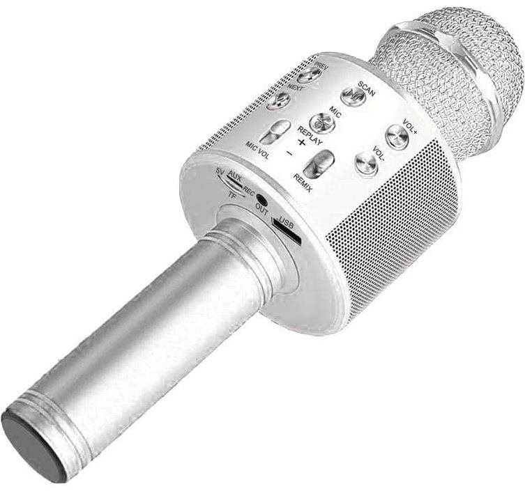 MG Bluetooth Karaoke mikrofón s reproduktorom, strieborný Mikrofón