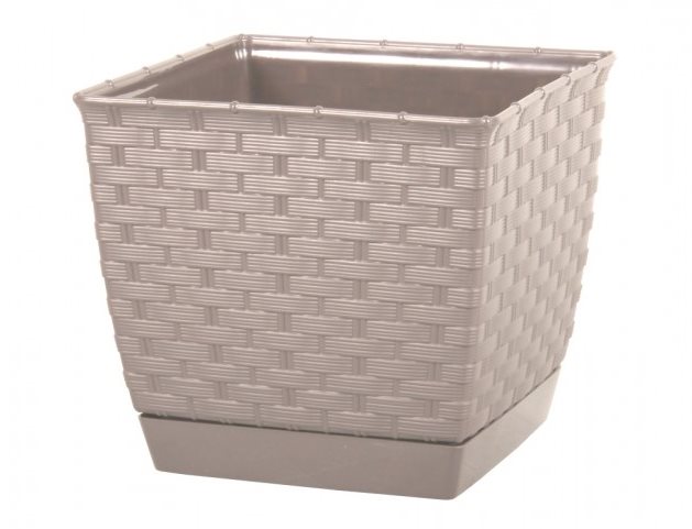 Prosperplast RATOLLA SQUARE 25 × 25 × 22 cm, tmavo béžový Kvetináč