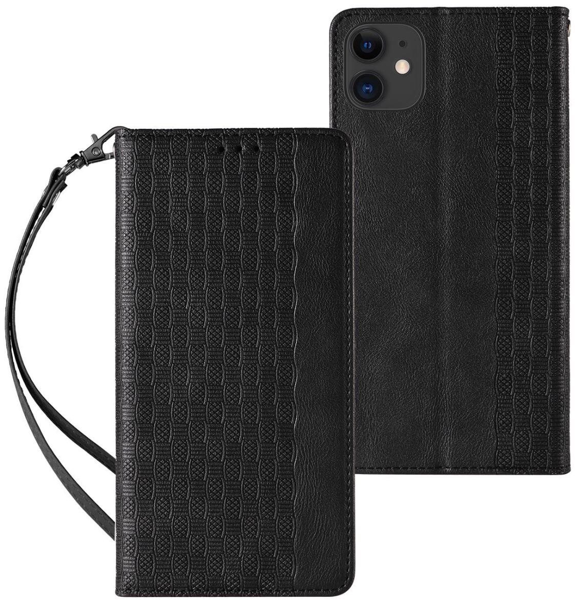 Magnet Strap knižkové kožené puzdro na iPhone 13 mini, čierne...