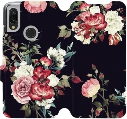 Flipové puzdro na mobil Xiaomi Redmi 7 – VD11P Ruže na čiernej Kryt...