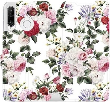 Flipové puzdro na mobil Huawei P30 Lite – MD01S Ruže na bielom Kryt...