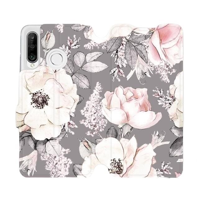 Flipové puzdro na mobil Huawei P30 Lite – MX06S Kvety na sivom...