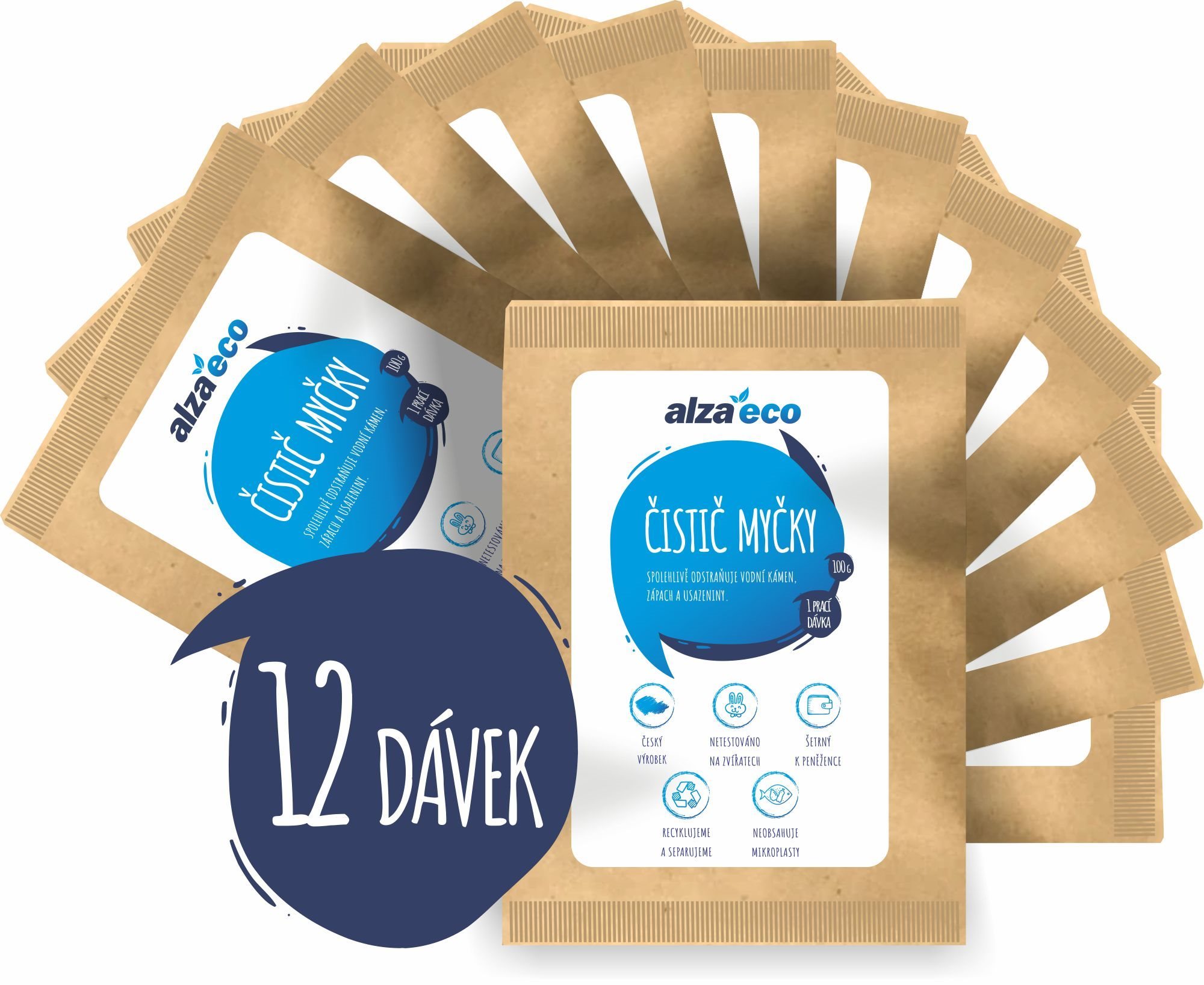 AlzaEco Čistič umývačiek riadu 12× 100 g Eko prášok do umývačky
