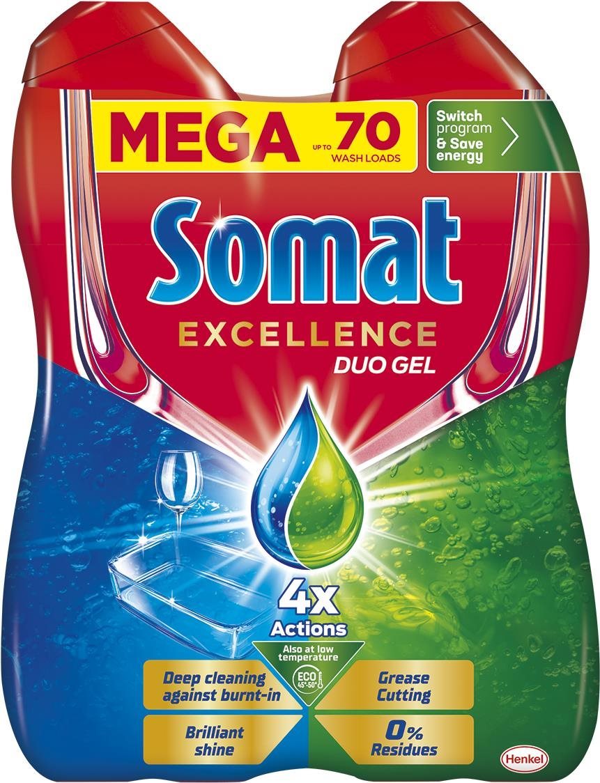 SOMAT Excellence Duo Zsíroldó 70 adag, 1,26 l Mosogatógép gél