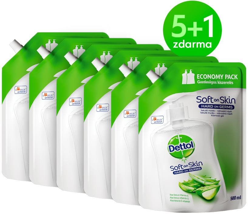 DETTOL Tekuté mydlo Náhradná náplň Jemná aloe 500 ml 5+1 Tekuté mydlo