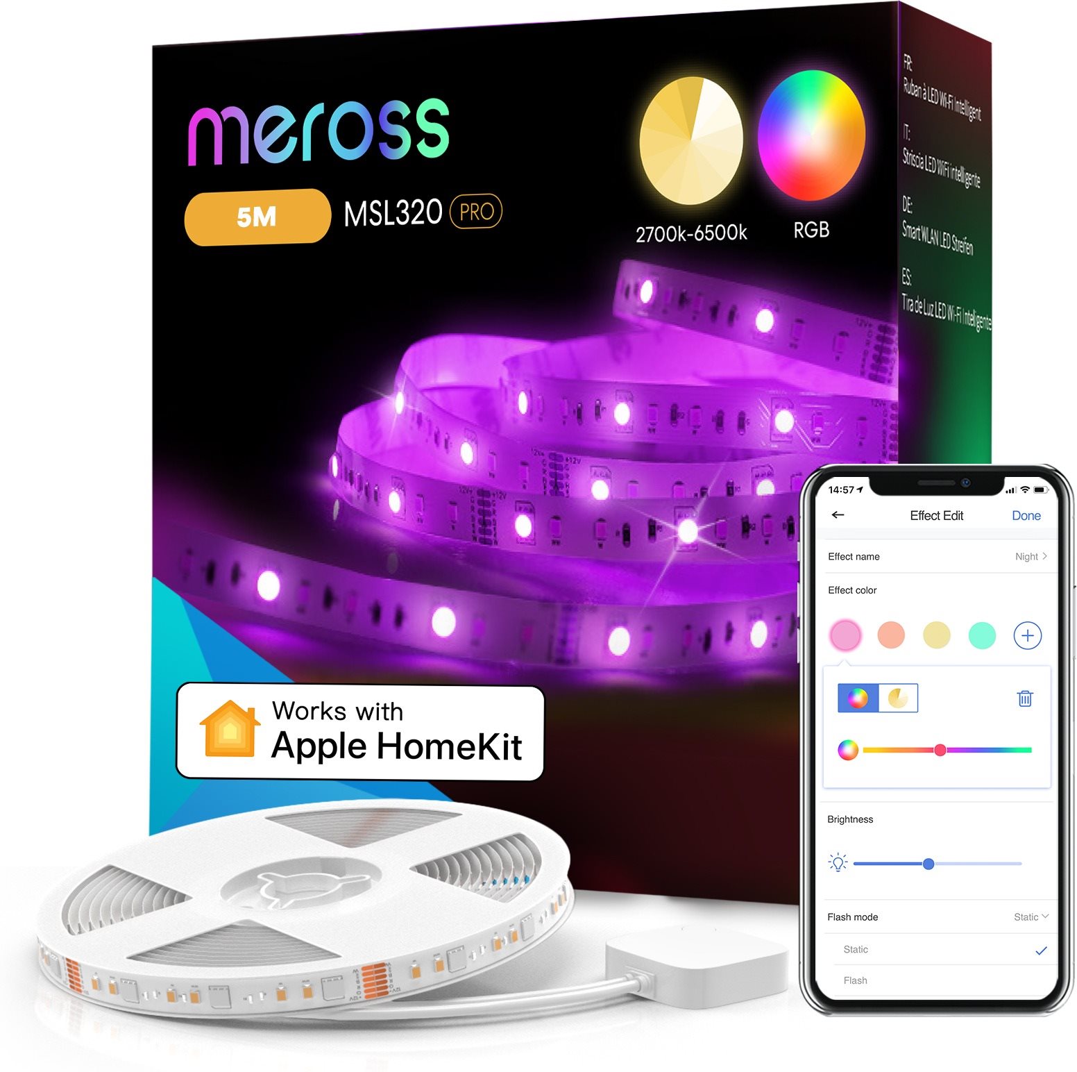 Meross Smart WiFi LED Strip 5 m, Apple HomeKit LED szalag
