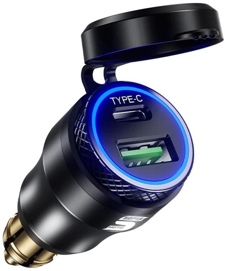 SEFIS 2× USB zásuvka – nabíjačka DIN HELLA QC 3.0 USB-A USB-C...