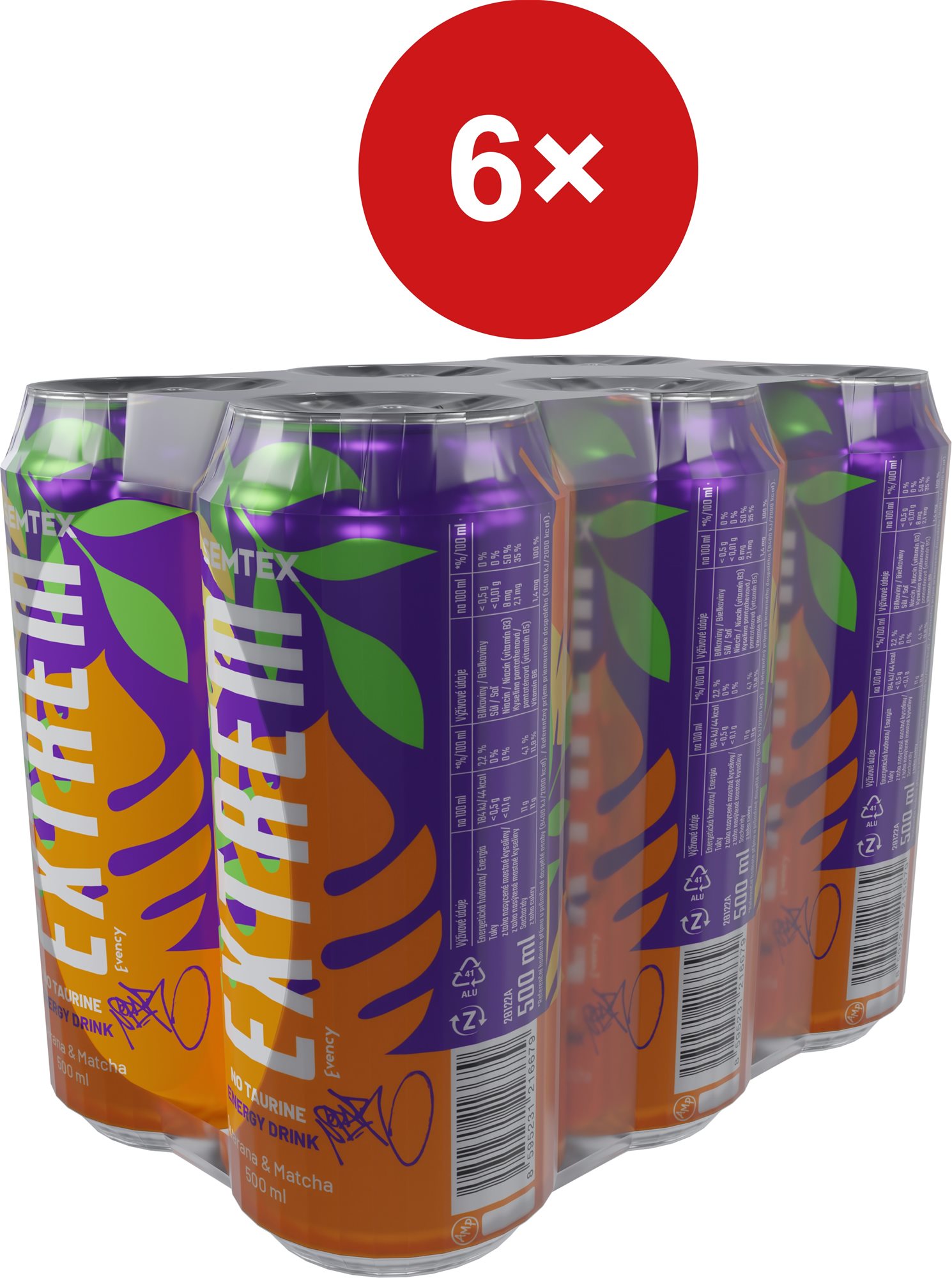 Semtex Extrem 6× 0,5l plech Energetický nápoj