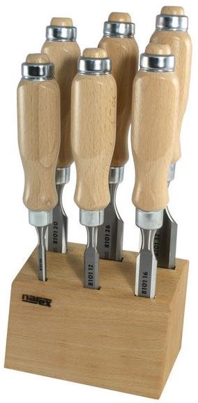 Narex WOOD LINE PROFI Lapos véső készlet fa állványban, 6 db Véső