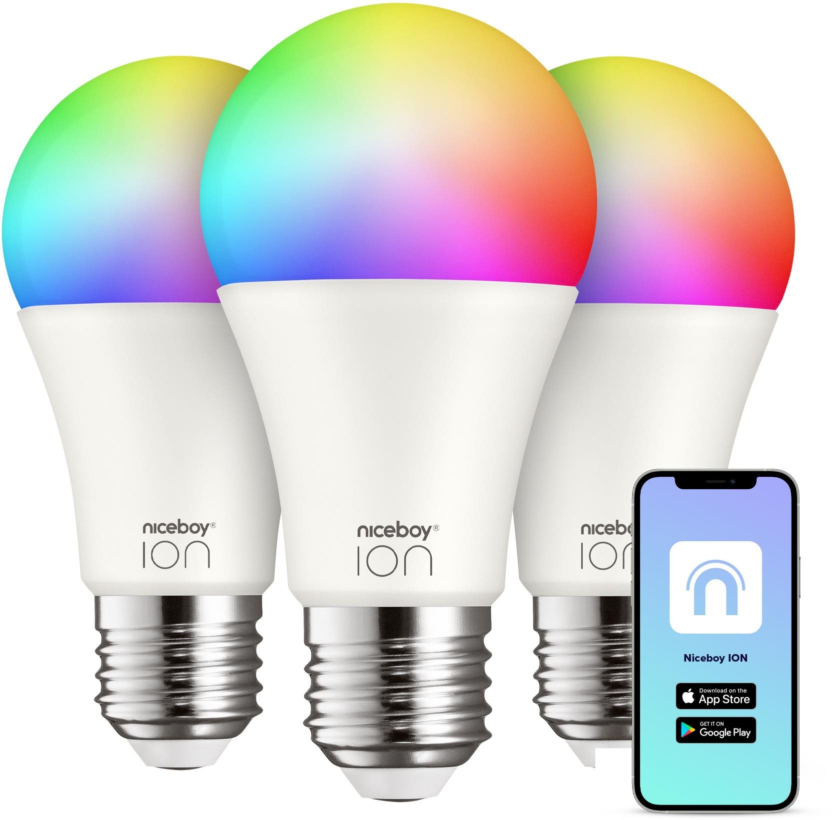 Niceboy ION SmartBulb RGB E27, 9 W, sada 3 ks LED žiarovka