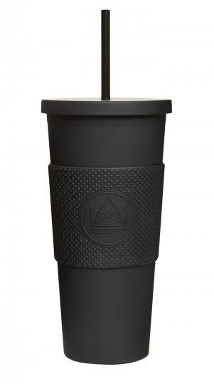 Neon Kactus ivópohár szívószállal, 625 ml, fekete Pohár