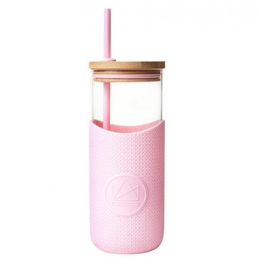 Neon Kactus Glasbecher mit Strohhalm 1000 ml rosa Trinkbecher