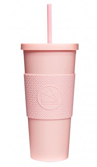 Neon Kactus Trinkbecher mit Strohhalm 625 ml rosa Trinkbecher