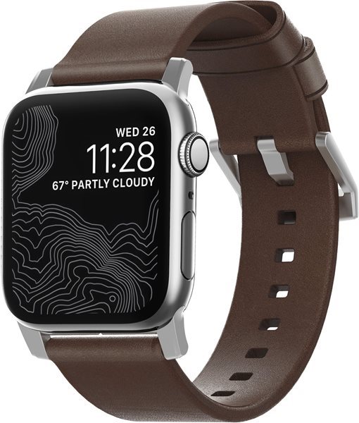 Nomad Leather Strap Brown, silver - Apple Watch 42/44/45/Ultra 49mm...