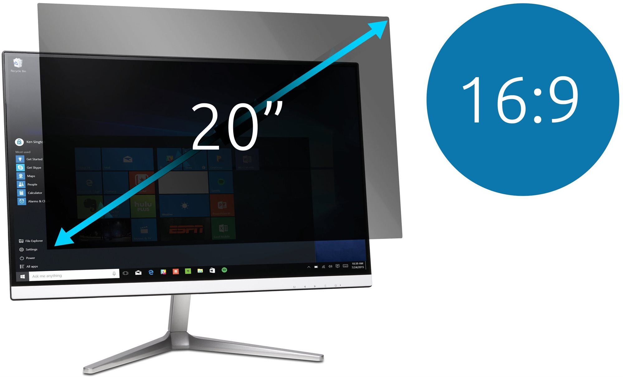Kensington 20", 16:9, kétoldalú, levehető Monitorszűrő
