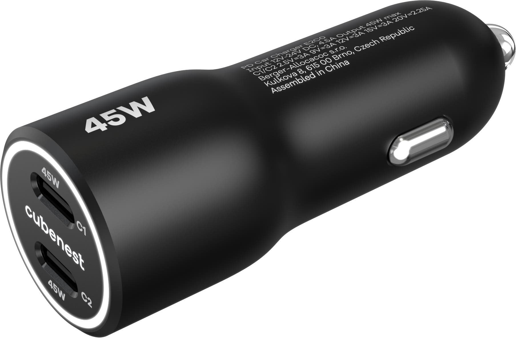 Cubenest E2CO Car Charger PD 45W, 2× USB-C čierna Nabíjačka do auta