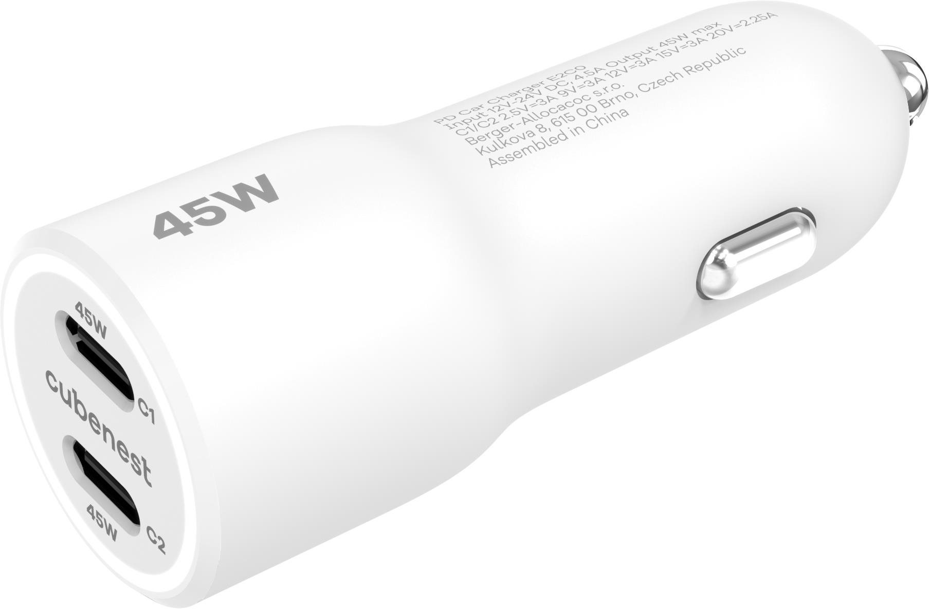 Cubenest E2CO Car Charger PD 45W, 2xUSB-C, fehér Autós töltő