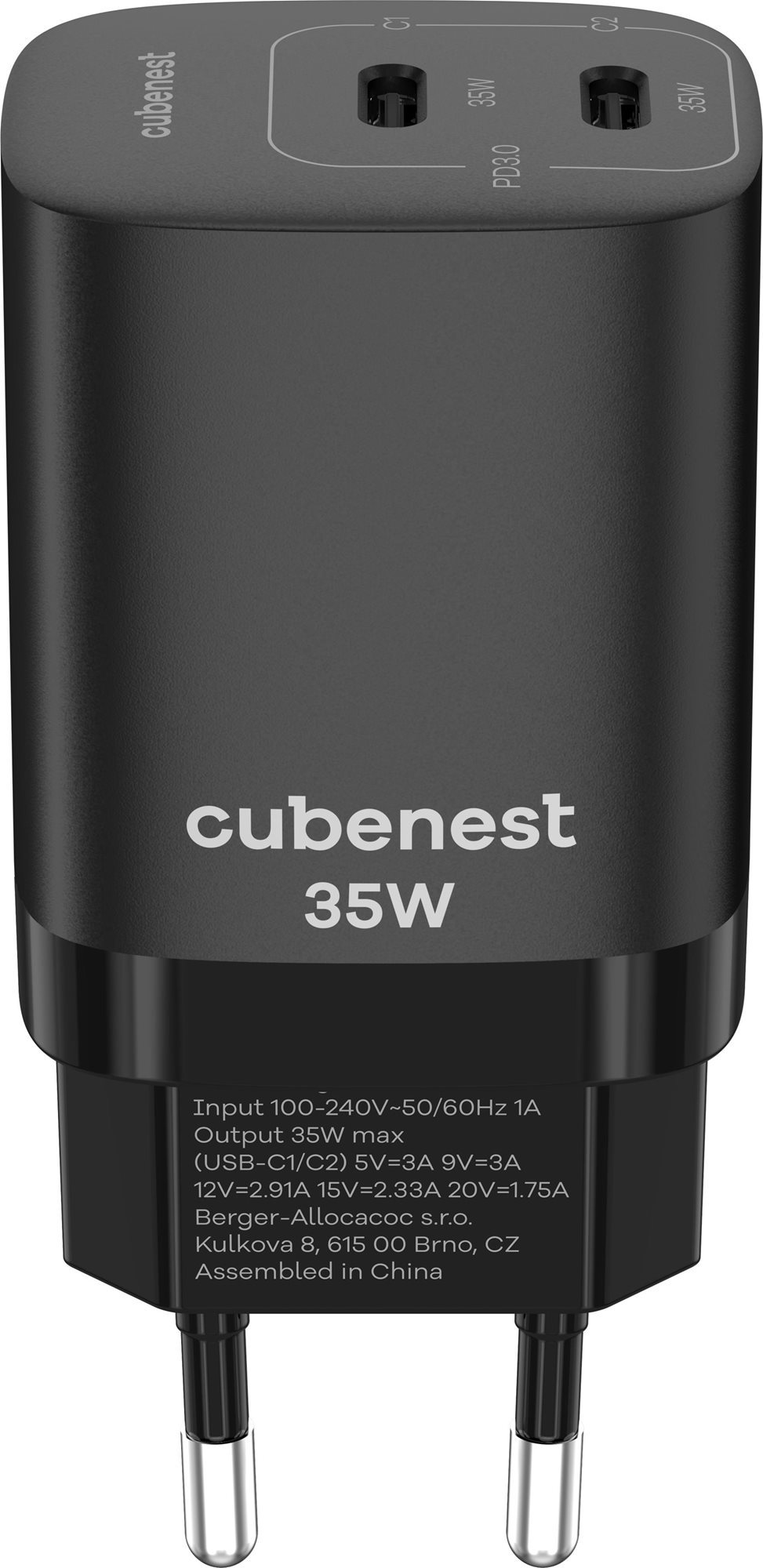 CubeNest S2D1 GaN 35W, fekete Töltő adapter