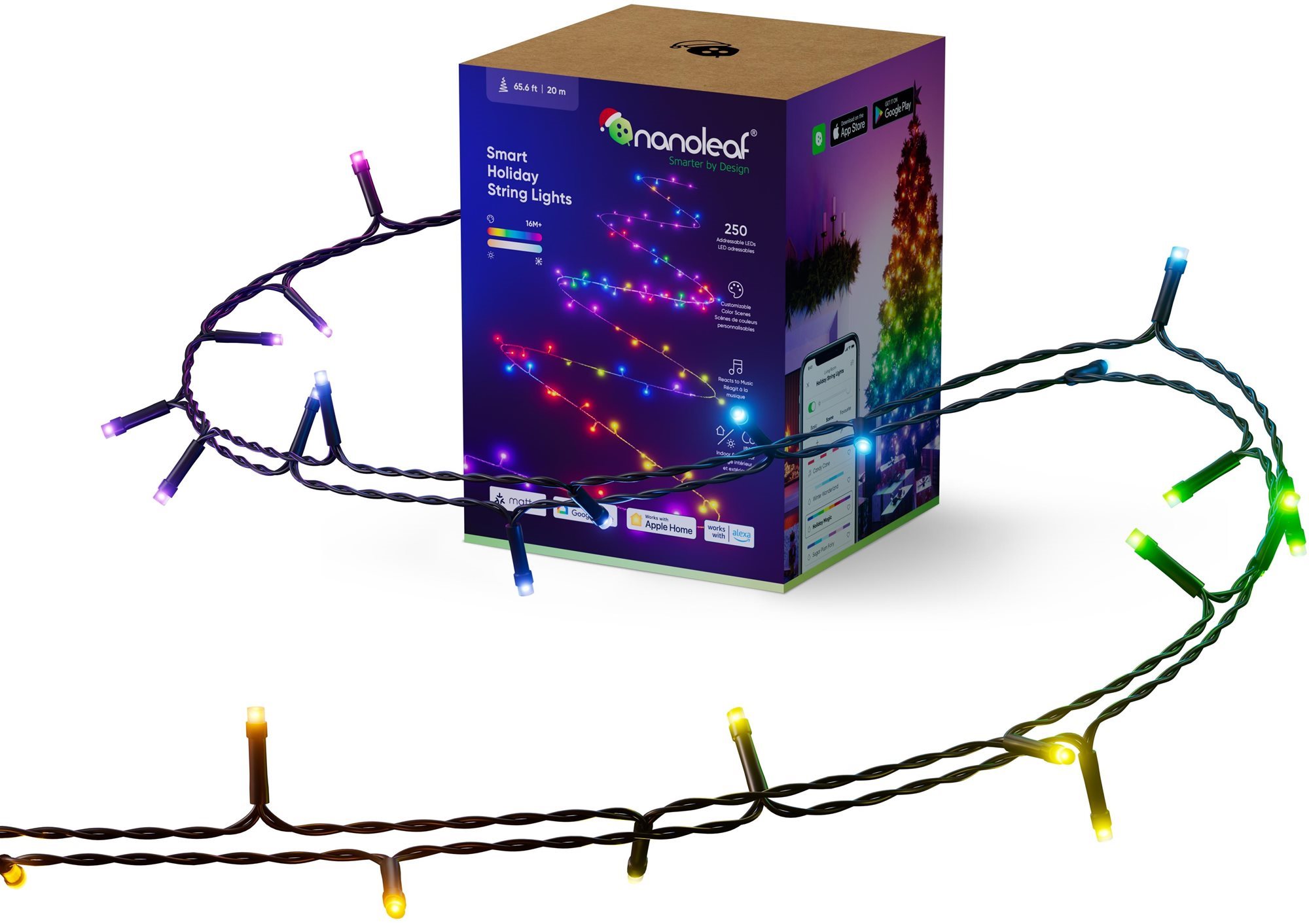 Nanoleaf Essentials Smart Holiday String Lights Starter Kit 20m...