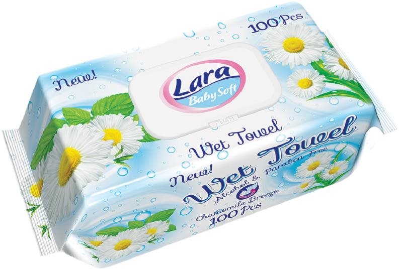 Lara vlhčené obrúsky 100 ks, klips chamomile Vlhčené obrúsky