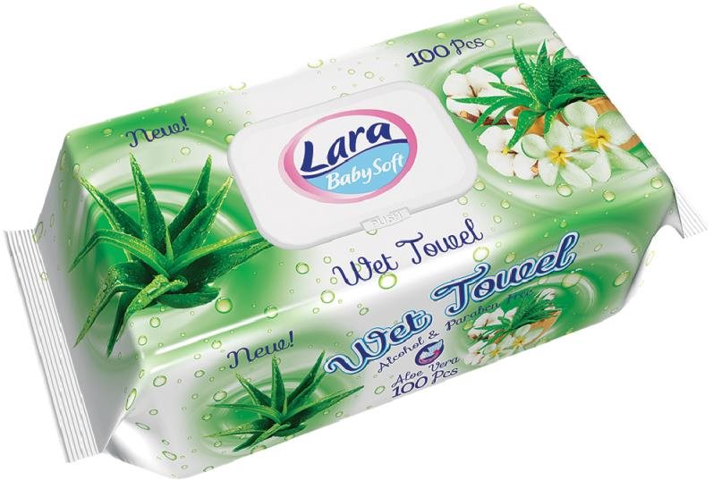 Lara vlhčené obrúsky 100 ks, klips ALOE VERA Vlhčené obrúsky