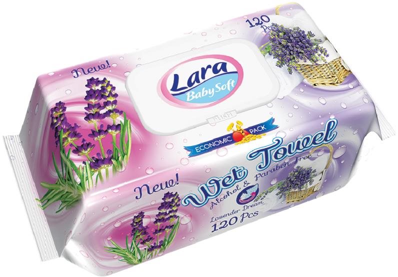 Lara vlhčené obrúsky 120 ks, klips Lavender Vlhčené obrúsky