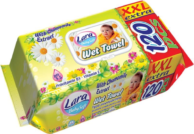 Lara vlhčené obrúsky 120 ks, klips XXL CHAMOMILE Vlhčené obrúsky