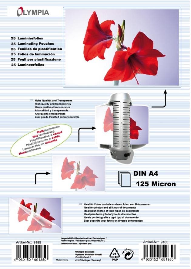 Olympia A4/250 lesklá – balenie 25 ks Laminovacia fólia