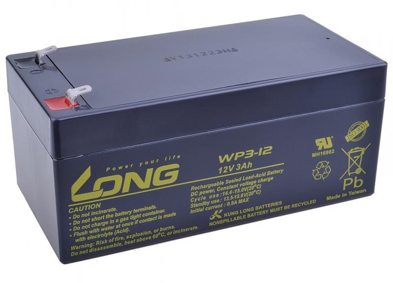 Long 12V 3Ah ólomakkumulátor F1 (WP3-12) Tölthető elem