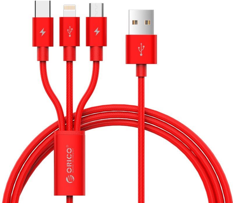 ORICO 3in1 3A Nylon Braided Charge & Sync Cable 1.2m Red Data Cable